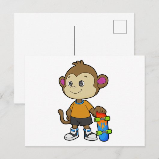 Aap als skater met skateboard briefkaart (Voorkant / Achterkant)