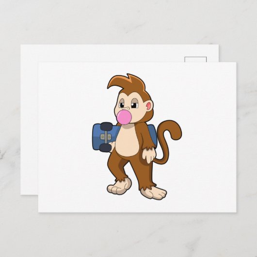 aap als Skater met skateboard Briefkaart (Voorkant / Achterkant)