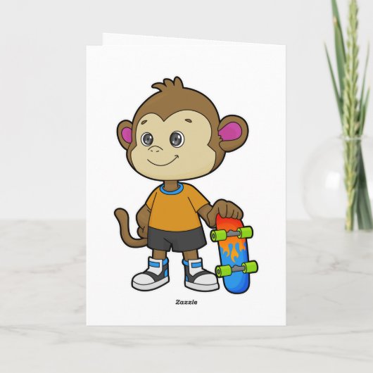 Aap als skater met skateboard kaart (Achterkant)
