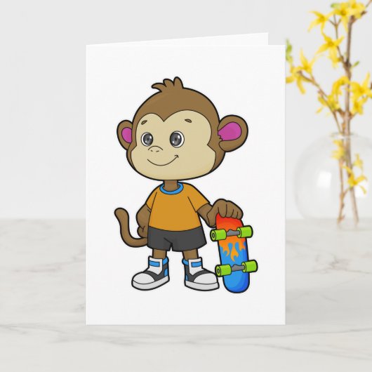 Aap als skater met skateboard kaart (Gele Bloem)
