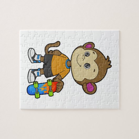 aap als Skater met skateboard Legpuzzel (Horizontaal)