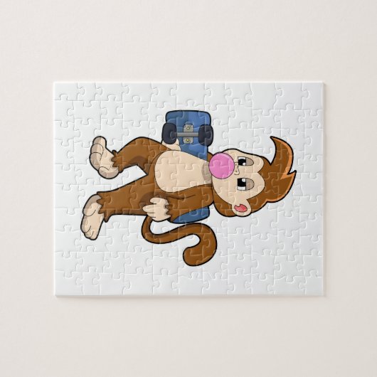 aap als Skater met skateboard Legpuzzel (Horizontaal)