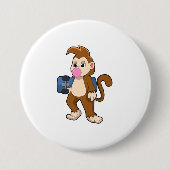 aap als Skater met skateboard Ronde Button 7,6 Cm (Voorkant)