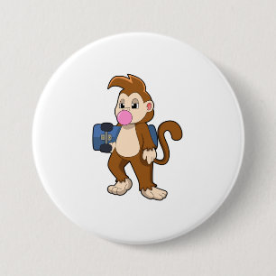 aap als Skater met skateboard Ronde Button 7,6 Cm