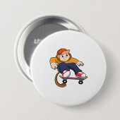 aap als Skater met skateboard Ronde Button 7,6 Cm (Voorkant /achterkant)