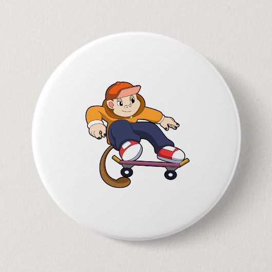 aap als Skater met skateboard Ronde Button 7,6 Cm (Voorkant)