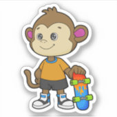 aap als Skater met skateboard Sticker (Voorkant)