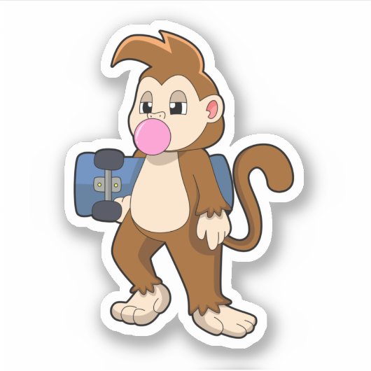 aap als Skater met skateboard Sticker (Voorkant)