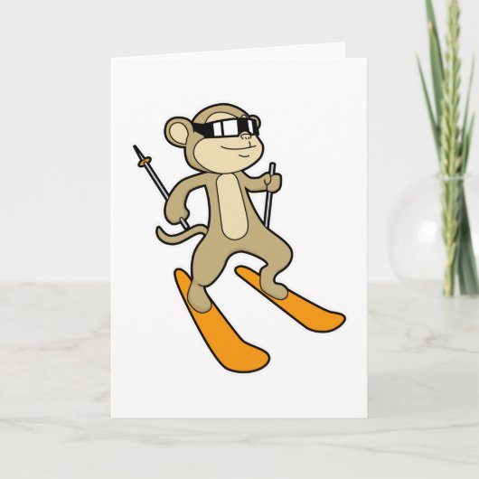 Aap als skiër met ski kaart (Voorkant)