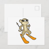 Aap als skiër met skistok briefkaart (Voorkant / Achterkant)