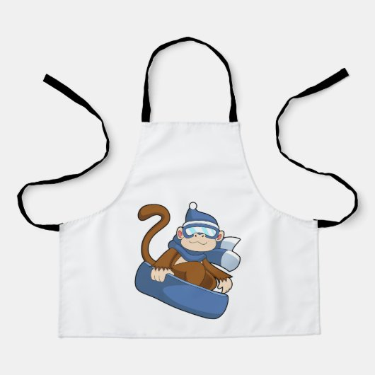 aap als sneeuwboarder met Sonowboard.PNG Schort (Voorkant)