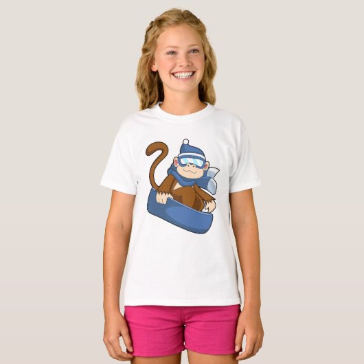 aap als sneeuwboarder met Sonowboard.PNG T-shirt (Voorkant volledig)