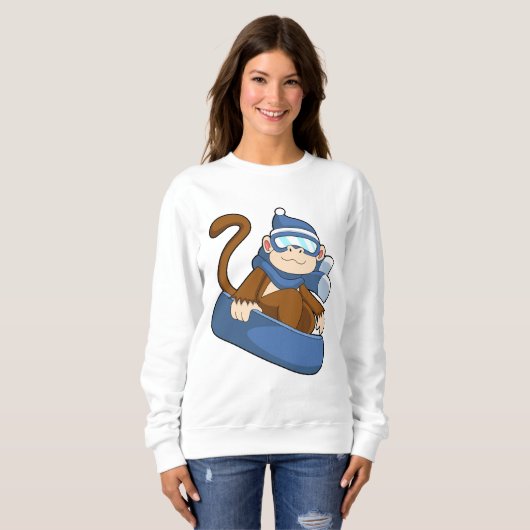 aap als sneeuwboarder met Sonowboard.PNG Trui (Voorkant volledig)