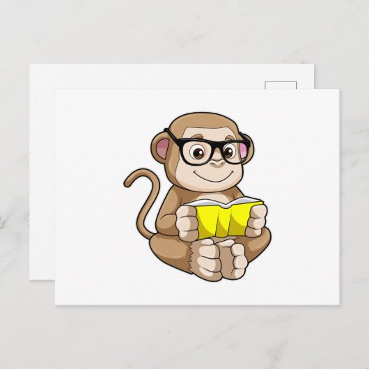 Aap als student met bril en boek briefkaart (Voorkant / Achterkant)