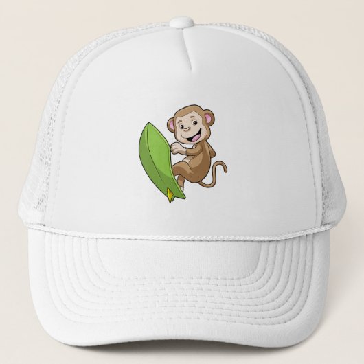 aap als Surfer met surfboard Trucker Pet (Voorkant)