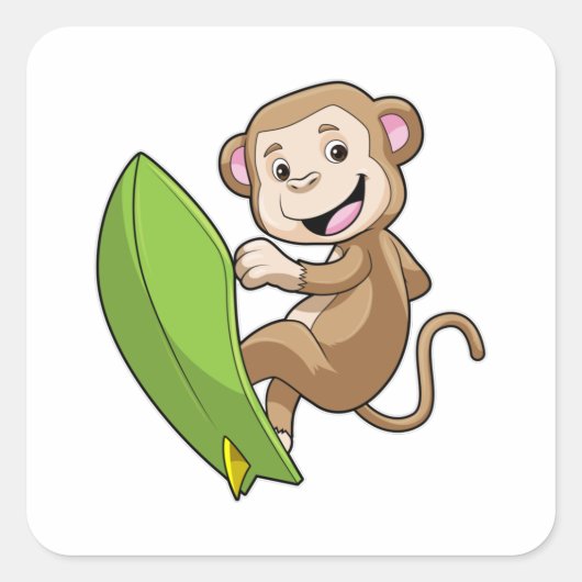 aap als Surfer met surfboard Vierkante Sticker (Voorkant)