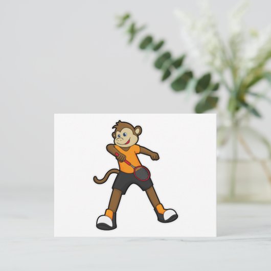 Aap als tennisspeler met tennisracket briefkaart (Staand voorkant)