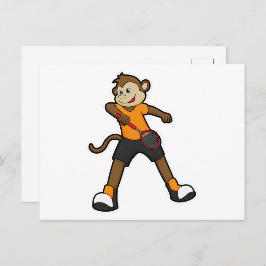 Aap als tennisspeler met tennisracket briefkaart (Voorkant / Achterkant)