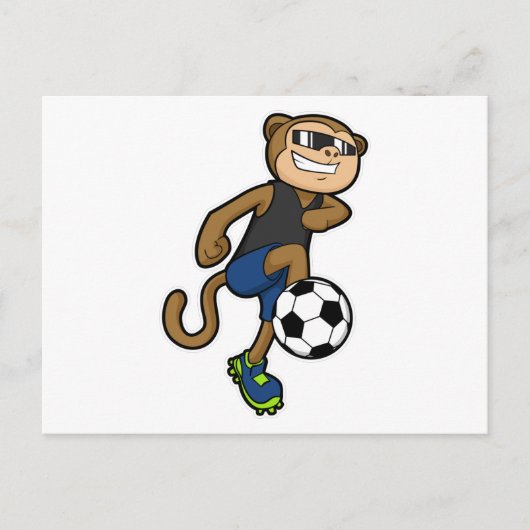 Aap als Voetbalspeler bij Voetbal Briefkaart (Voorkant)