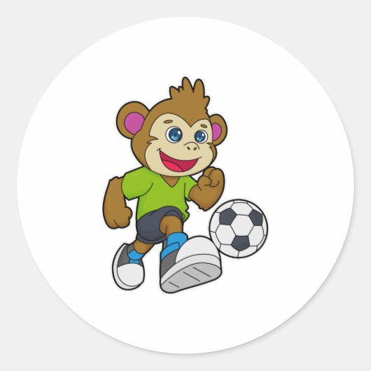 aap als voetzoeker met Voetbal Ronde Sticker (Voorkant)