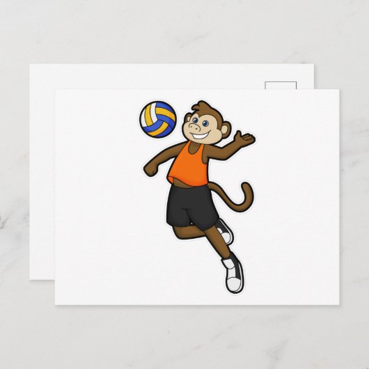 Aap als volleybalspeler met volleybal briefkaart (Voorkant / Achterkant)