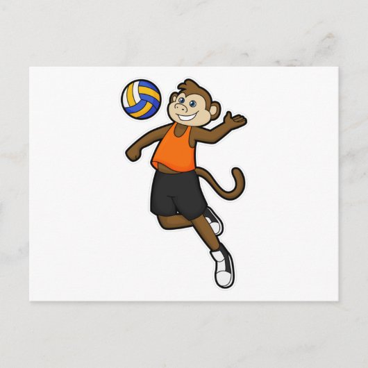 Aap als volleybalspeler met volleybal briefkaart (Voorkant)