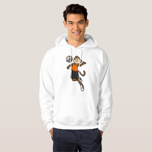 aap als volleybalspeler met volleybal hoodie (Voorkant volledig)