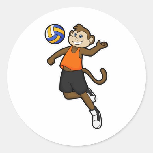 aap als volleybalspeler met volleybal ronde sticker (Voorkant)