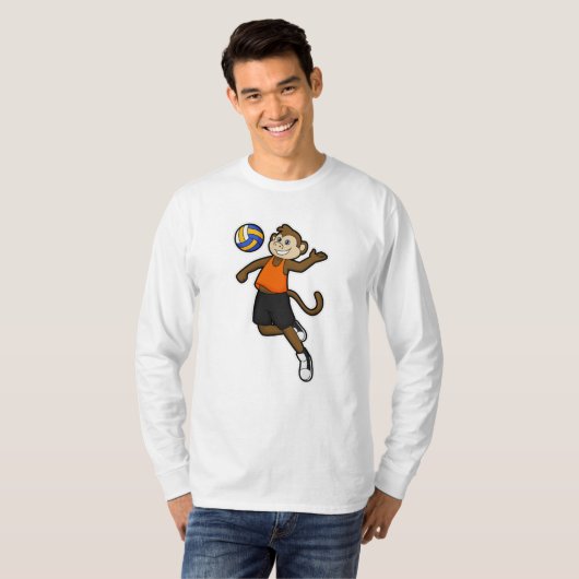 aap als volleybalspeler met volleybal t-shirt (Voorkant volledig)