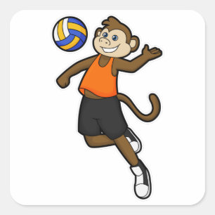 aap als volleybalspeler met volleybal vierkante sticker