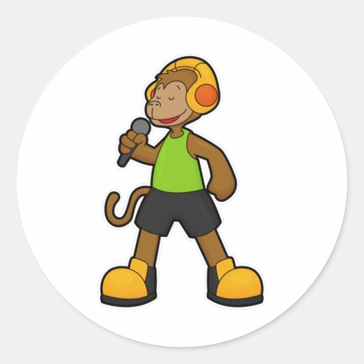 aap als zanger met microfoon en hoofdtelefoon ronde sticker (Voorkant)