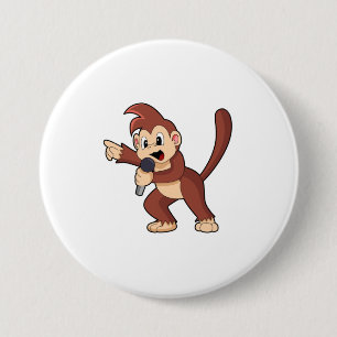 aap als zanger met microfoon.PNG Ronde Button 7,6 Cm