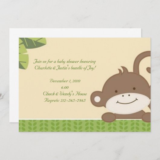 aap; baby shower kaart (Voorkant / Achterkant)