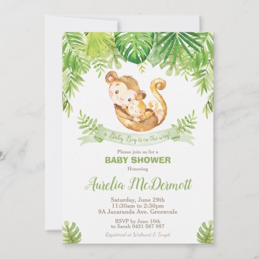 Aap Baby shower Oerwoud Dieren Baby Boy Kaart (Voorkant)