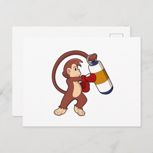 Aap bij boksen met boksbal briefkaart (Voorkant / Achterkant)