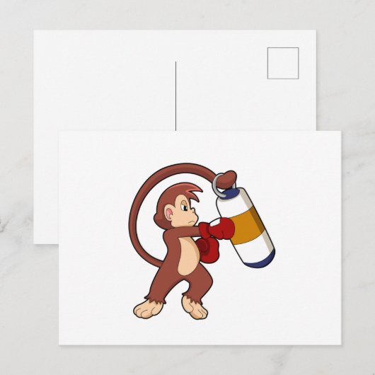 Aap bij boksen met stootzak briefkaart (Voorkant / Achterkant)