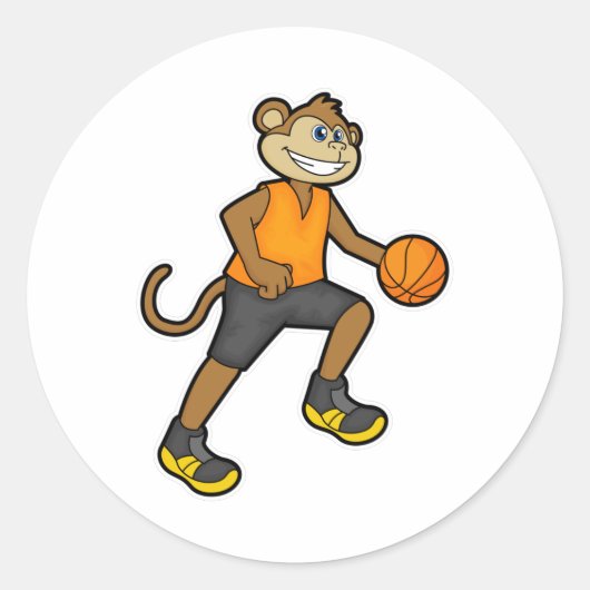 aap bij de Basketball Sports Ronde Sticker (Voorkant)