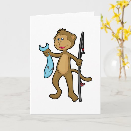 Aap bij het vissen met hengel & Vis Kaart (Gele Bloem)