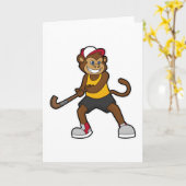 Aap bij hockey met hockeystick kaart (Gele Bloem)