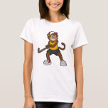 Aap bij hockey met hockeystick t-shirt<br><div class="desc">Dit ontwerp is het perfecte cadeau voor een verjaardag, Kerstmis en andere vieringen. Het is geschikt voor vrouwen, mannen en kinderen.</div>