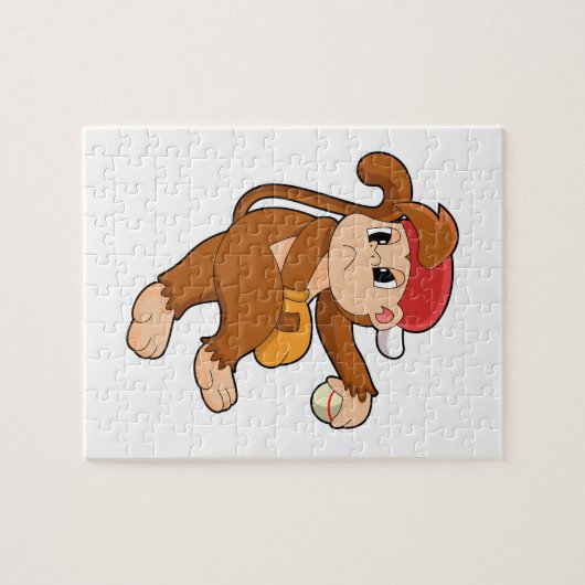 aap bij honkbal met honkbal legpuzzel (Horizontaal)