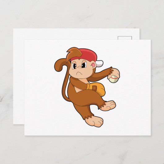 Aap bij honkbal met honkbalhandschoen briefkaart (Voorkant / Achterkant)