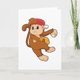 Aap bij honkbal met honkbalhandschoen kaart