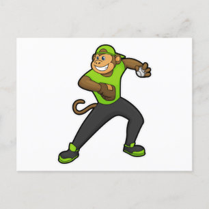 aap bij honkbal met honkbalknuppel briefkaart