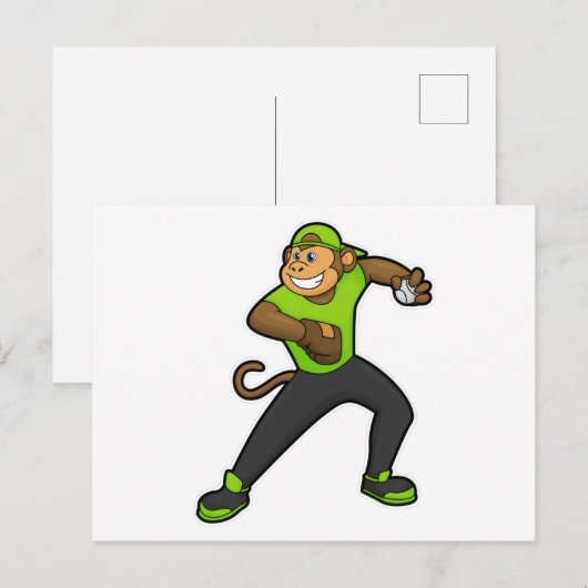 Aap bij honkbal met honkbalknuppel briefkaart (Voorkant / Achterkant)