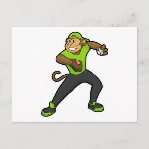 aap bij honkbal met honkbalknuppel briefkaart