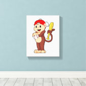 aap bij honkbal met honkbalknuppel canvas afdruk (Insitu (Houten vloer))