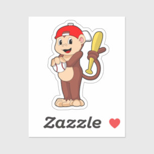 aap bij honkbal met honkbalknuppel sticker