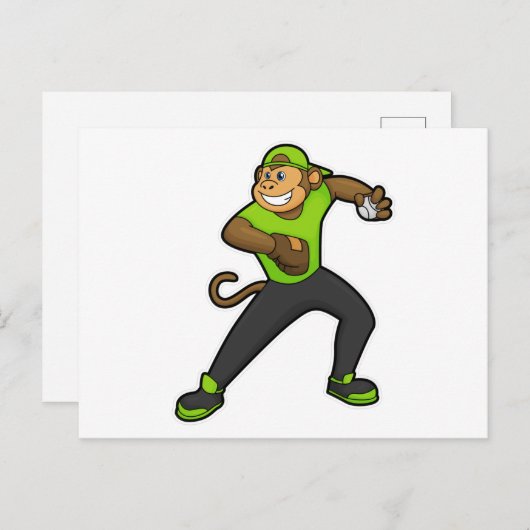 Aap bij honkbal met honknuppel briefkaart (Voorkant / Achterkant)