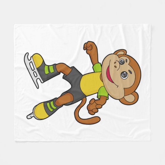aap bij ijsschaatsen met ijsschaatsen fleece deken (Voorkant (Horizontaal))